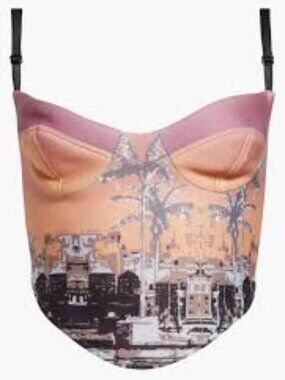 Sammy B Alex Corset-Inspired Cups and Ombré Skyline Crop Top. Sz: M